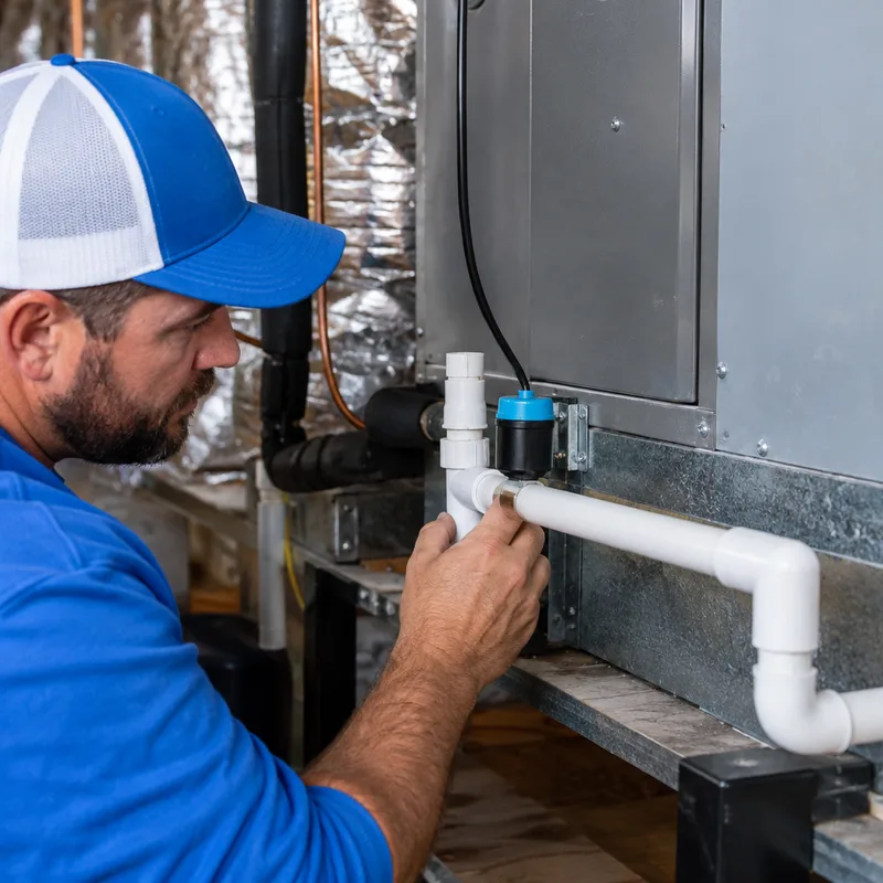 Condensate drain line with proper slope and a safety switch at an air handler